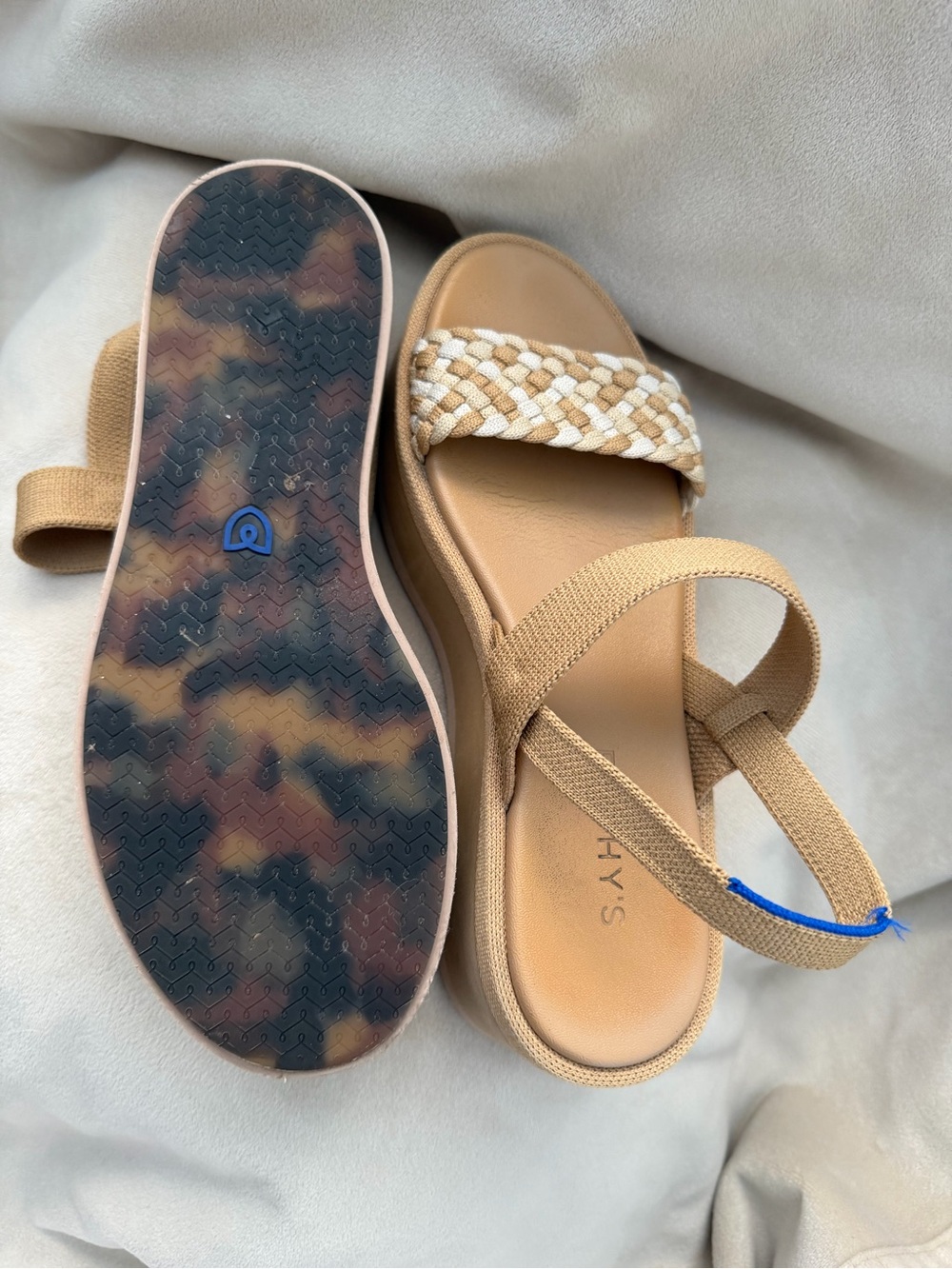 Rothy's Women’s Tan Braided Strap Sandals with Blue Accent - Picture 4 of 4
